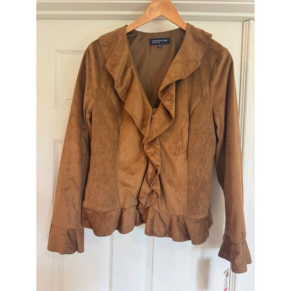 NWT Jones New York Signature Faux Suede Light Brown Top Jacket Size 12 - Picture 1 of 5
